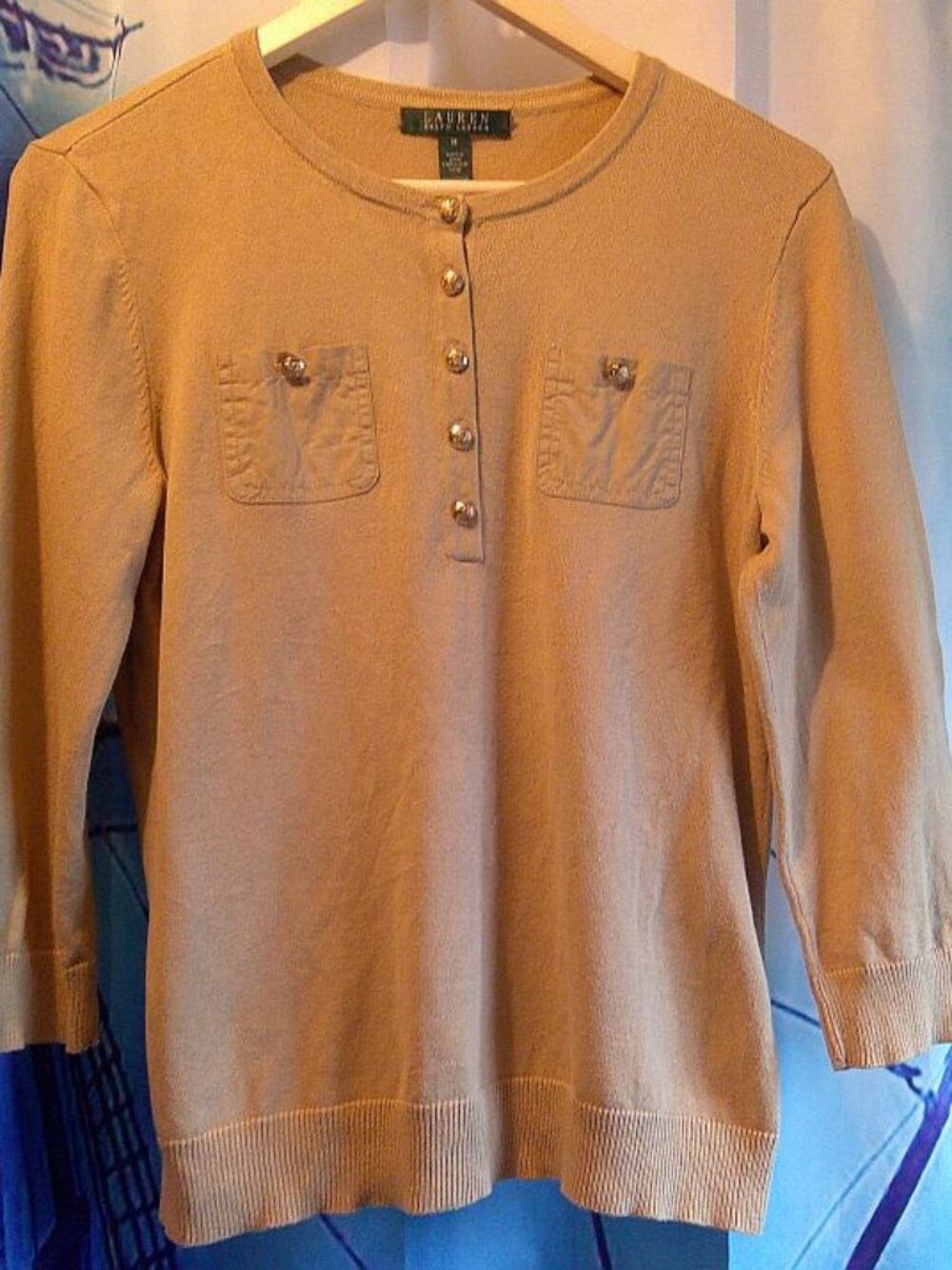 "Lauren Ralph Lauren" Sweater w Gold Buttons/ Pocket Feature Woman Sz M